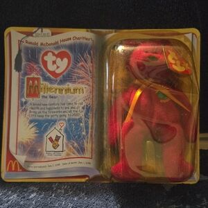 Ty Millennium Bear Plush in Red with Gold Ribbon